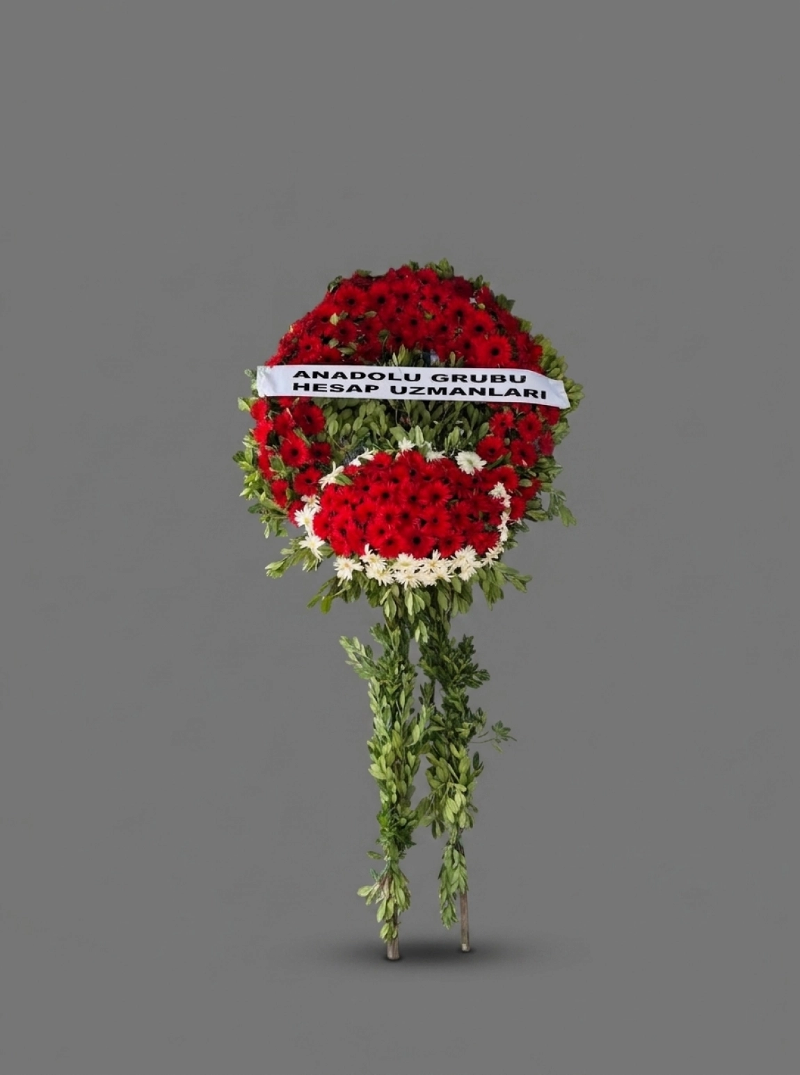 Kırmızı Ve Beyaz Gerbera Çiçekli Çift Ayaklı Tören Çelengi