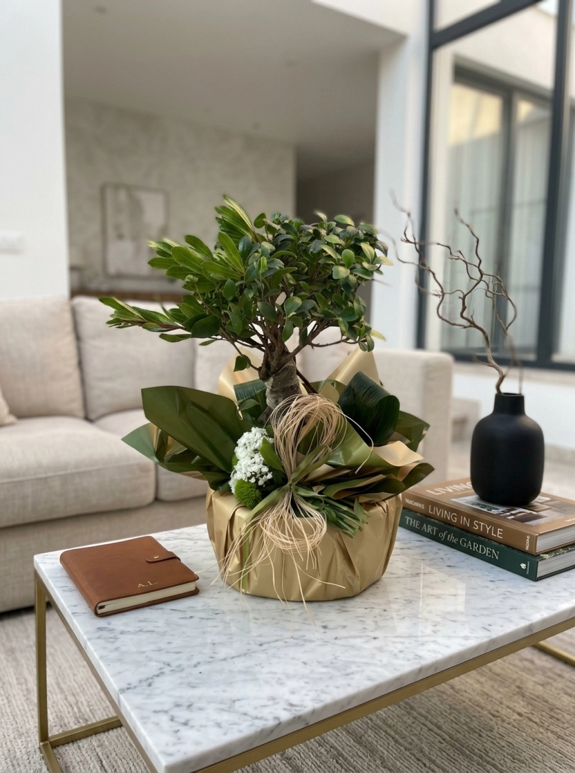 Özel Tasarım Ambalajlı Büyük Boy Bonsai Ağacı Aranjmanı