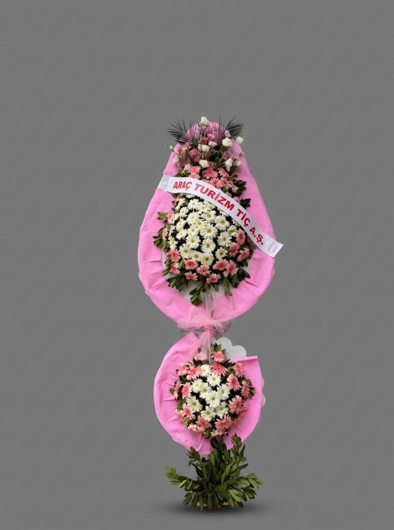 Kırmızı Ve Beyaz Gerbera Çiçekli Çift Katlı Tören Çelengi