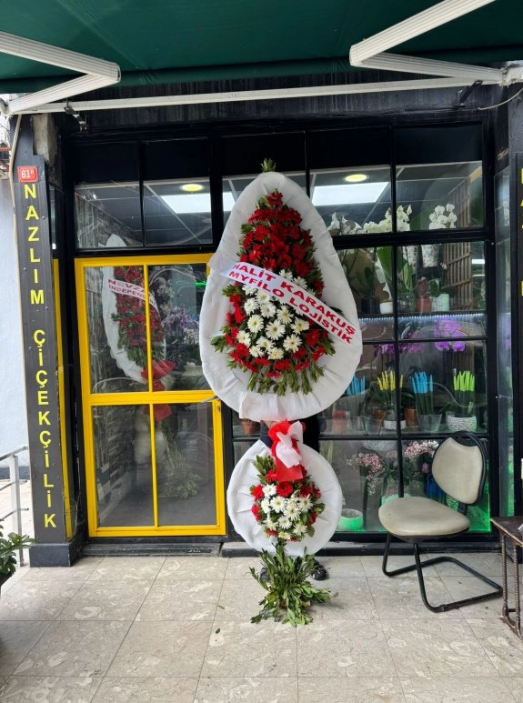 Kırmızı Ve Beyaz Gerbera Çiçekli Çiftli Açılış Ve Tören Çelengi
