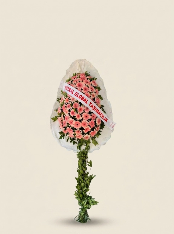Pembe Gerbera Çiçekleri Ile Hazırlanmış Tek Katlı Tören Çelengi