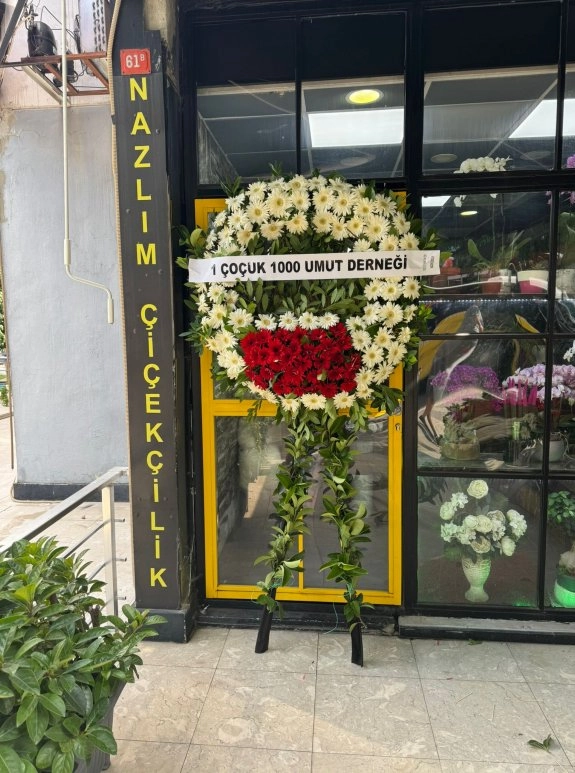 Pembe Ve Beyaz Gerbera Çiçekli İki Katlı Tören Çelengi